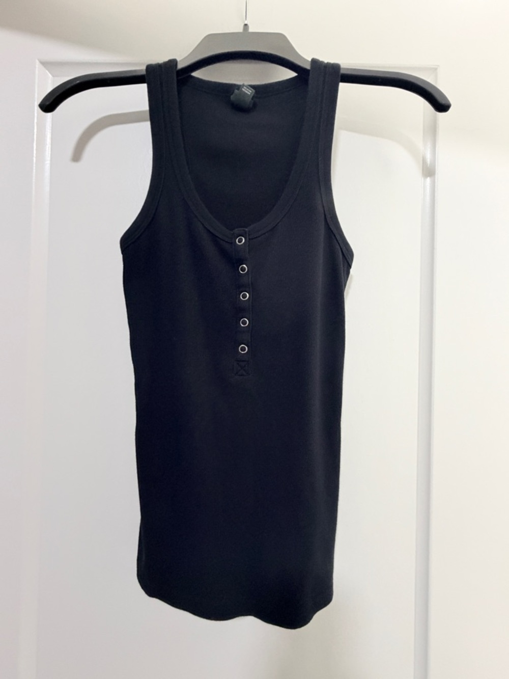 wild fable Black Ribbed Henley-Style Tank